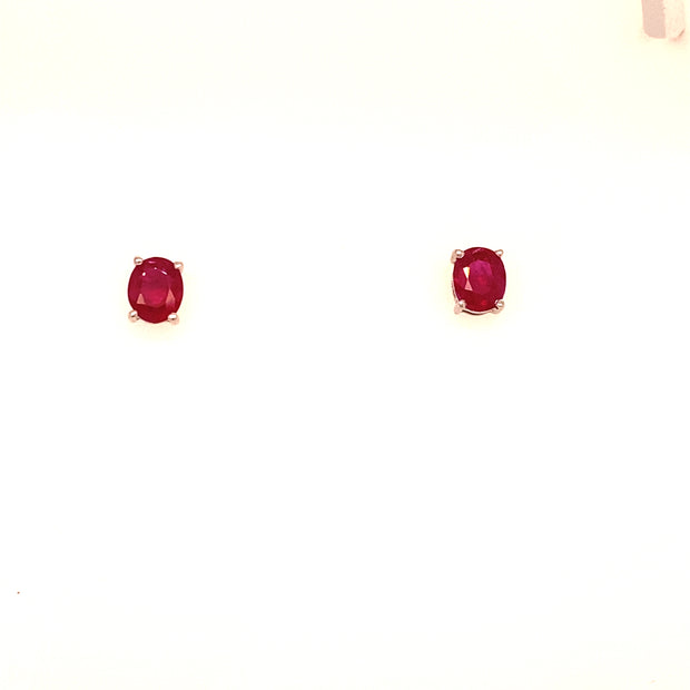 14k White Oval Ruby Stud Earrings