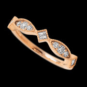 14K Rose Gold band with 2 Round, 4 Round and 3 Princess Lab Grown Diamond having TCW-.42