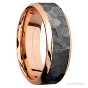 8 mm wide/High Bevel/14K Rose Gold band with one 5 mm Centered inlay of Zirconium.