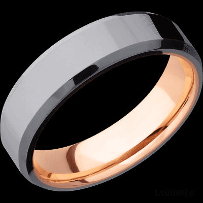 6 mm wide Beveled Tantalum band featuring a 14K Rose Gold sleeve.