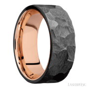 8 mm wide Flat Zirconium band featuring a 14K Rose Gold sleeve.