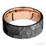 8 mm wide Flat Zirconium band featuring a 14K Rose Gold sleeve.