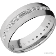 7 mm wide/Domed/14K White Gold band with an Eternity arrangement of .03 carat Round Diamond stones in a Bead Channel setting.