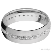 7 mm wide/Domed/14K White Gold band with an Eternity arrangement of .03 carat Round Diamond stones in a Bead Channel setting.