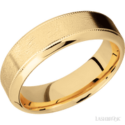 7 mm wide High Bevel Milgrain 14K Yellow Gold band.