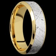 7 mm wide/High Bevel/18K Yellow Gold band with one 4 mm Centered inlay of Meteorite.