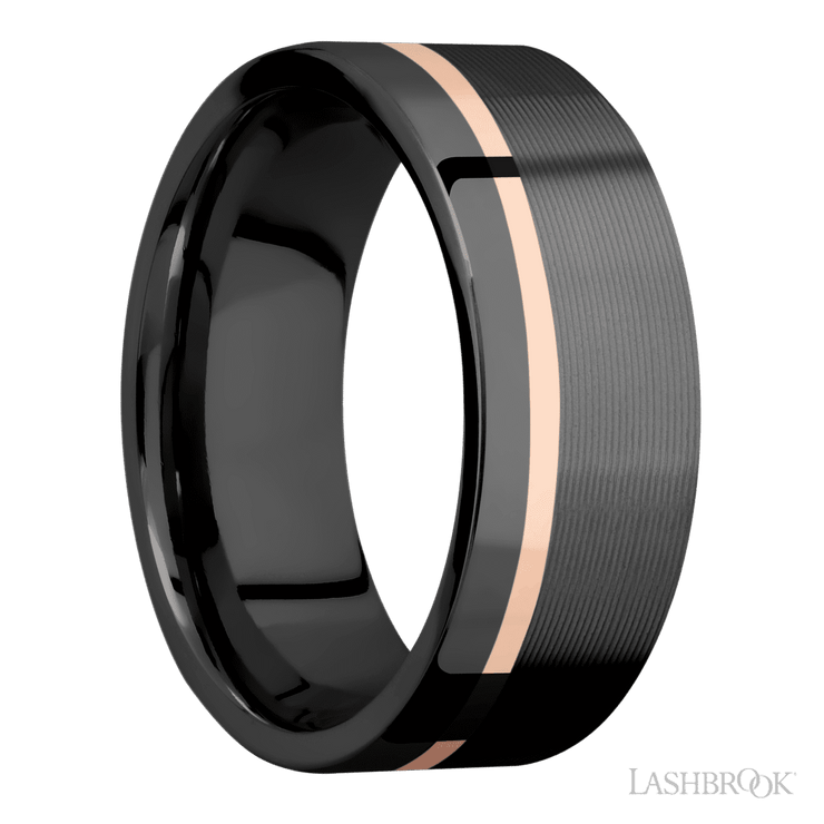 Zirconium with Rock Finish and 14K Rose Gold