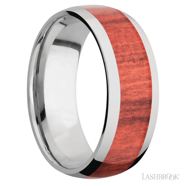 Titanium with Polish Finish and Red Heart Inlay