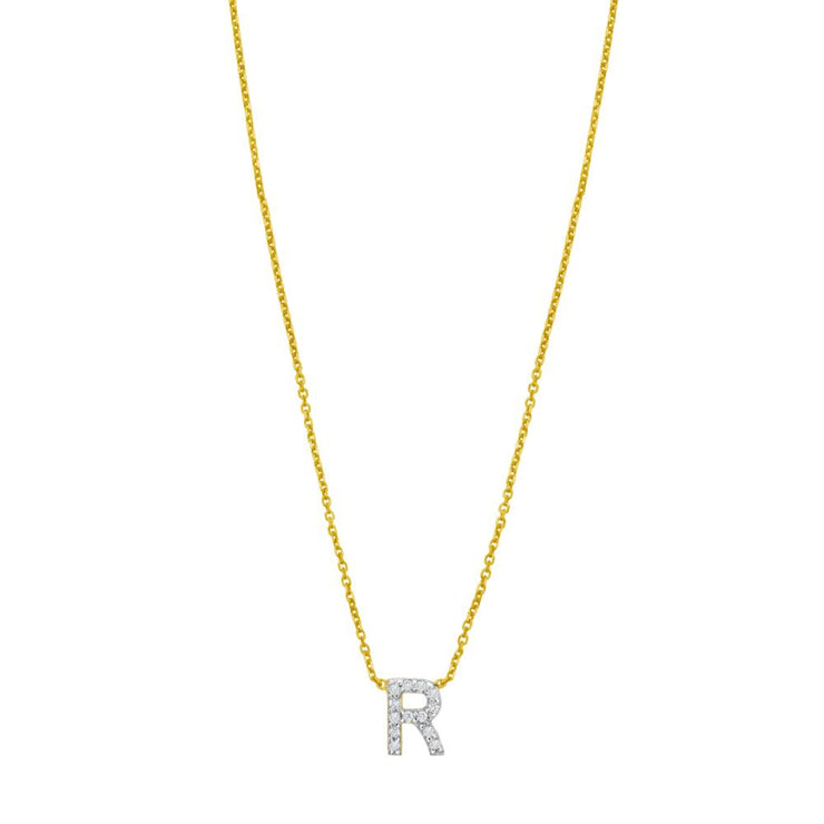 14K Mini Diamond R Initial