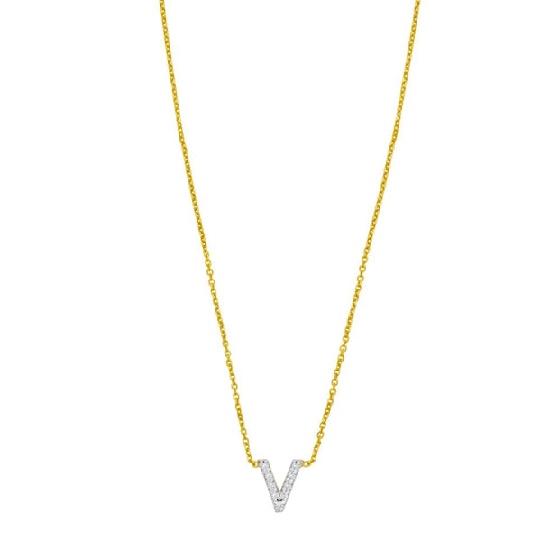 14K Mini Diamond V Initial