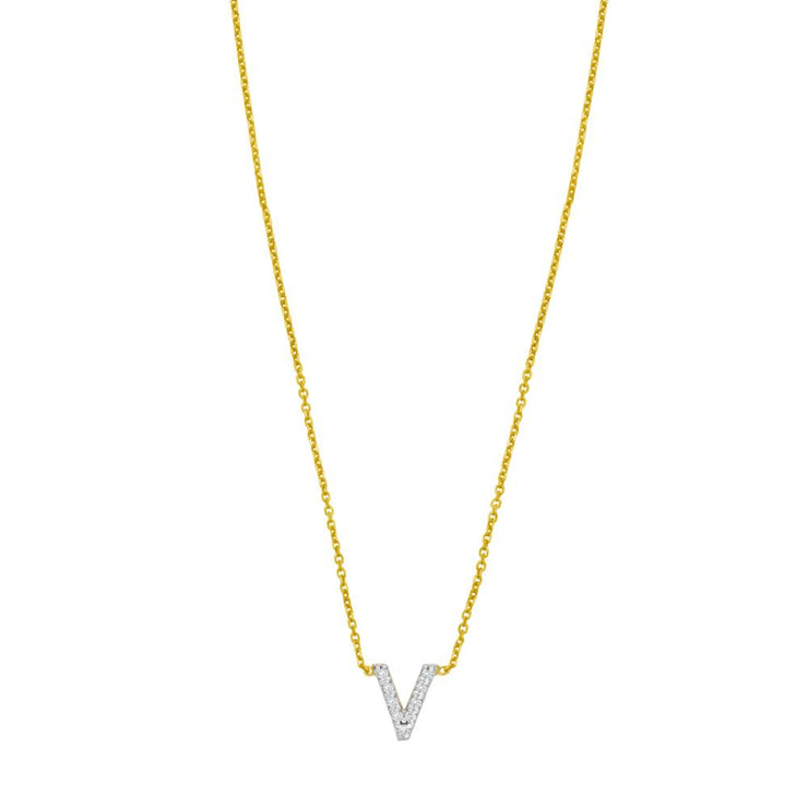14K Mini Diamond V Initial