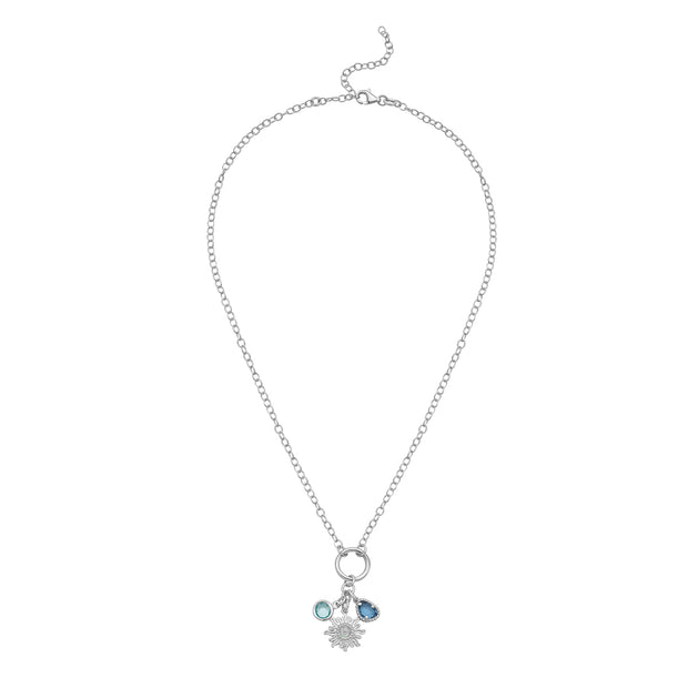 Silver Sunflower CZ Charm Necklace