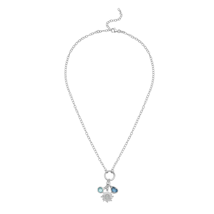 Silver Sunflower CZ Charm Necklace