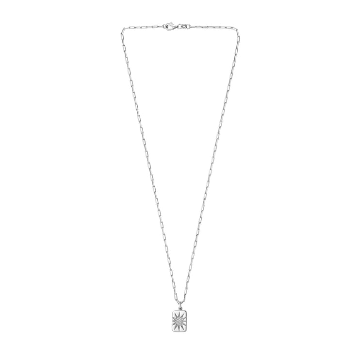 Silver CZ Starburst Locket Necklace
