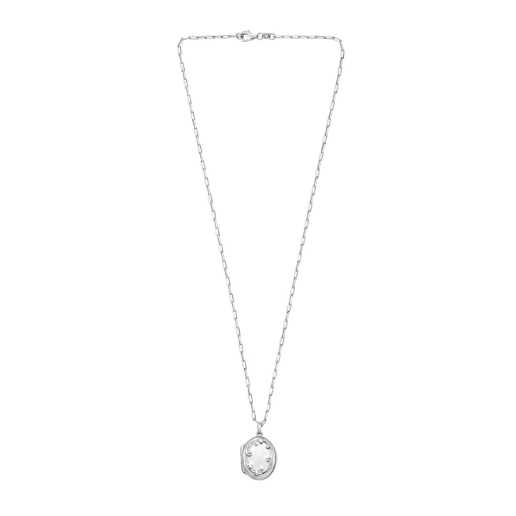 Silver Oval Vine Locket Necklace