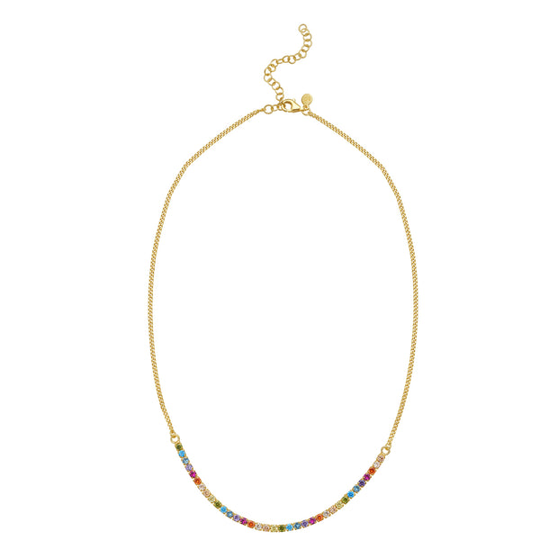Gold Over Silver Rainbow CZ Necklace