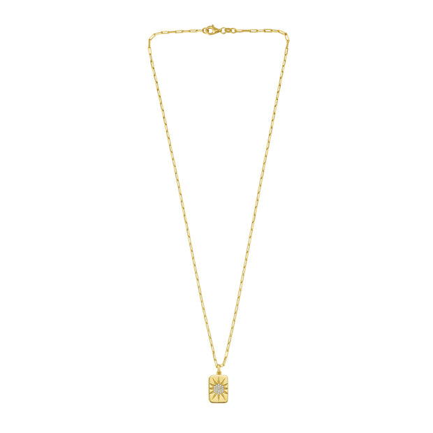 Gold Over Silver CZ Starburst Locket Necklace