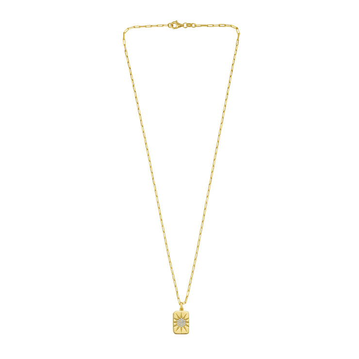 Gold Over Silver CZ Starburst Locket Necklace