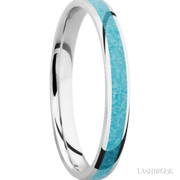 3 mm wide/Domed/Cobalt Chrome band with one 2 mm Centered inlay of Turquoise.