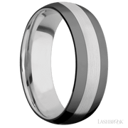 7 mm wide/Domed/Cobalt Chrome band with two 2 mm Double Off Center Edge inlays of Zirconium.