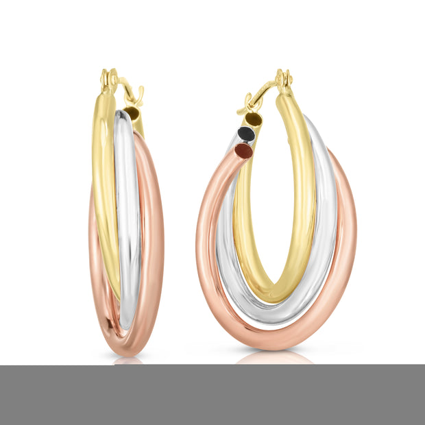 14K Tri-color Gold Polished Triple Row Hoop Earring