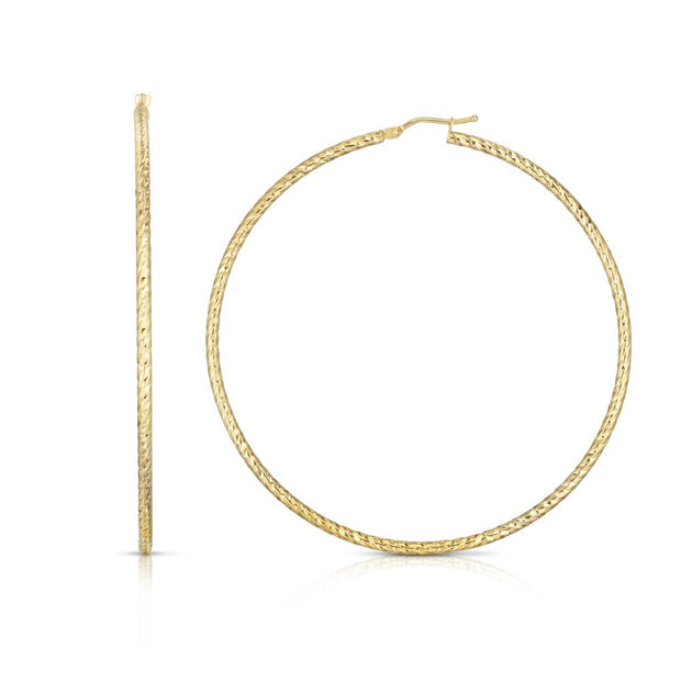 14K Gold Round Diamond Cut Hoop Earring