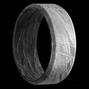 8 mm wide Beveled Meteorite band featuring a Forged Carbon Fiber sleeve.
