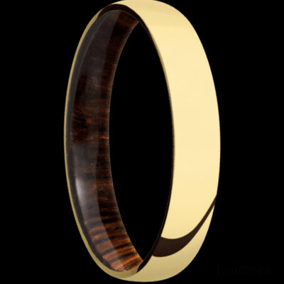 4 mm wide Domed 14K Yellow Gold band featuring a Cocobolo sleeve.