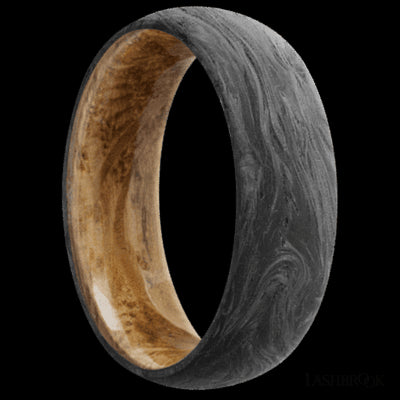 7 mm wide Domed Forged Carbon Fiber band featuring a Whiskey Barrel sleeve.