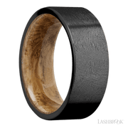 8 mm wide Flat Zirconium band featuring a Whiskey Barrel sleeve.