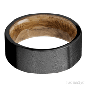 8 mm wide Flat Zirconium band featuring a Whiskey Barrel sleeve.