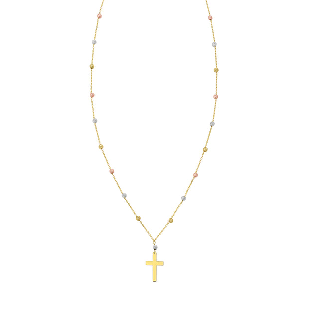 14K Beaded Cross Necklace