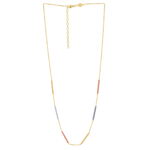 10K Tri-color Bar Station Necklace