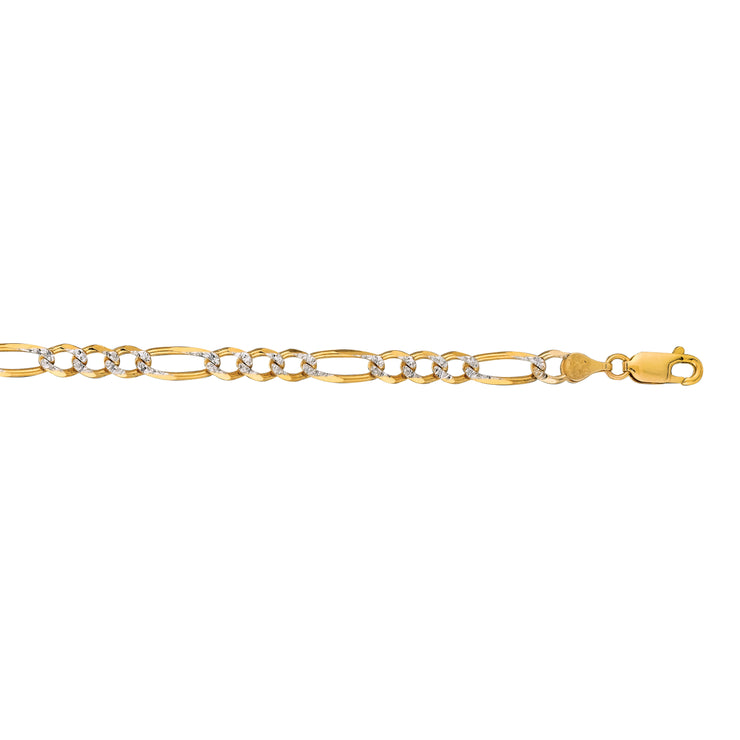 14K Gold 4.75mm White Pave Figaro Chain