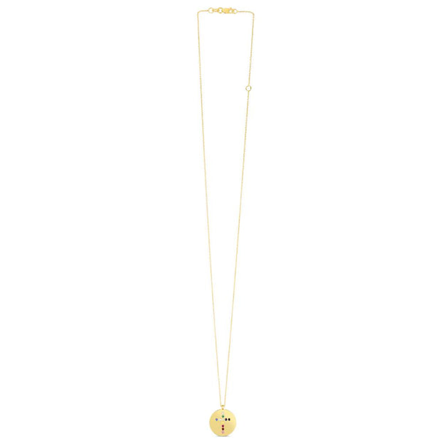 14K Gemstone Rainbow Cross Medallion Necklace
