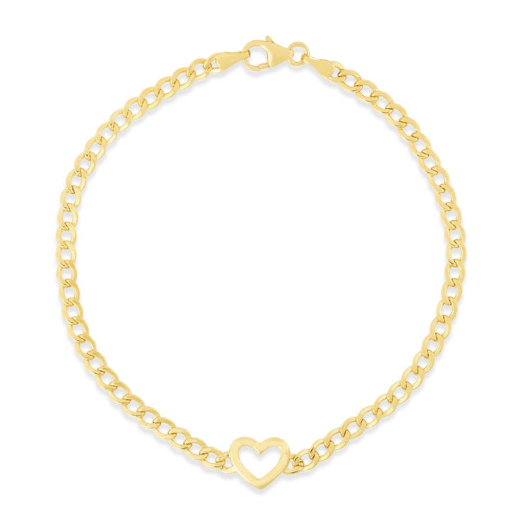 14K Heart Curb Bracelet