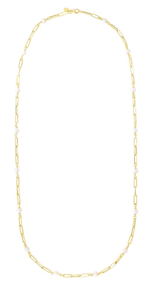 14K Pearl Paperclip Link Necklace