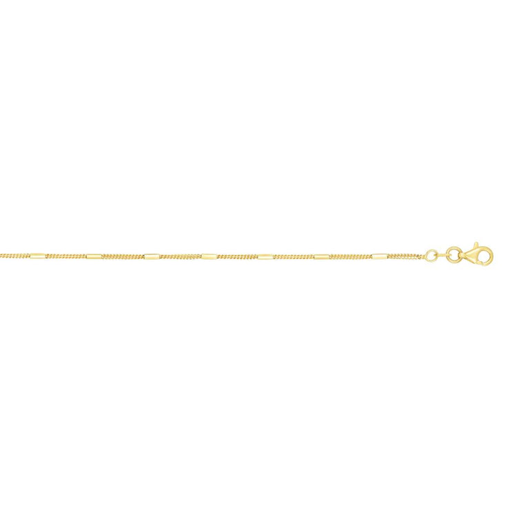 14K Gold 1.3mm Polished Bar Station Saturn Chain