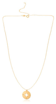 14K Gold Polished North Star Disc Necklace