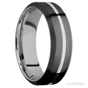 7 mm wide/High Bevel/Zirconium band with one 1 mm Centered inlay of Palladium Silver also featuring a Palladium Silver sleeve.