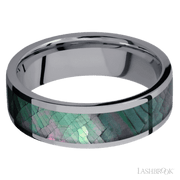 7 mm wide/Flat/Tantalum band with one 5 mm Centered inlay of Black Mother of Pearl.