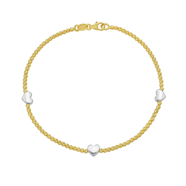 14K Heart Station Bead Bracelet