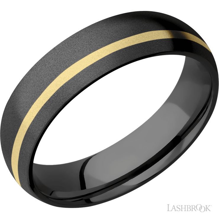 Zirconium with Bead , Bead Finish and 14K Yellow Gold Inlay