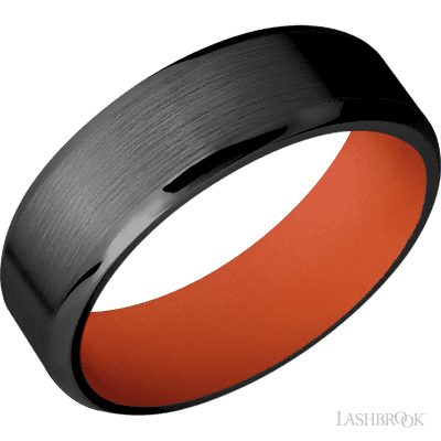 7 mm wide Beveled Zirconium band featuring a Hunter Orange sleeve.