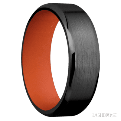 7 mm wide Beveled Zirconium band featuring a Hunter Orange sleeve.
