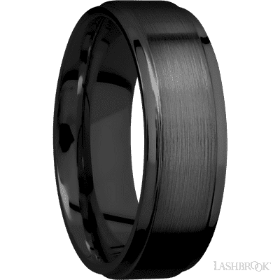 7 mm wide Flat Grooved Edges Zirconium band.