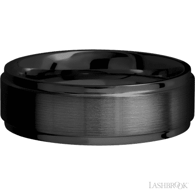 7 mm wide Flat Grooved Edges Zirconium band.