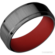 8 mm wide Stepped Bevel Zirconium band featuring a USMC Red sleeve.