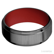 8 mm wide Stepped Bevel Zirconium band featuring a USMC Red sleeve.