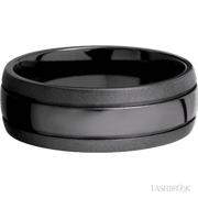 8 mm wide Domed with two accent grooves Zirconium band.